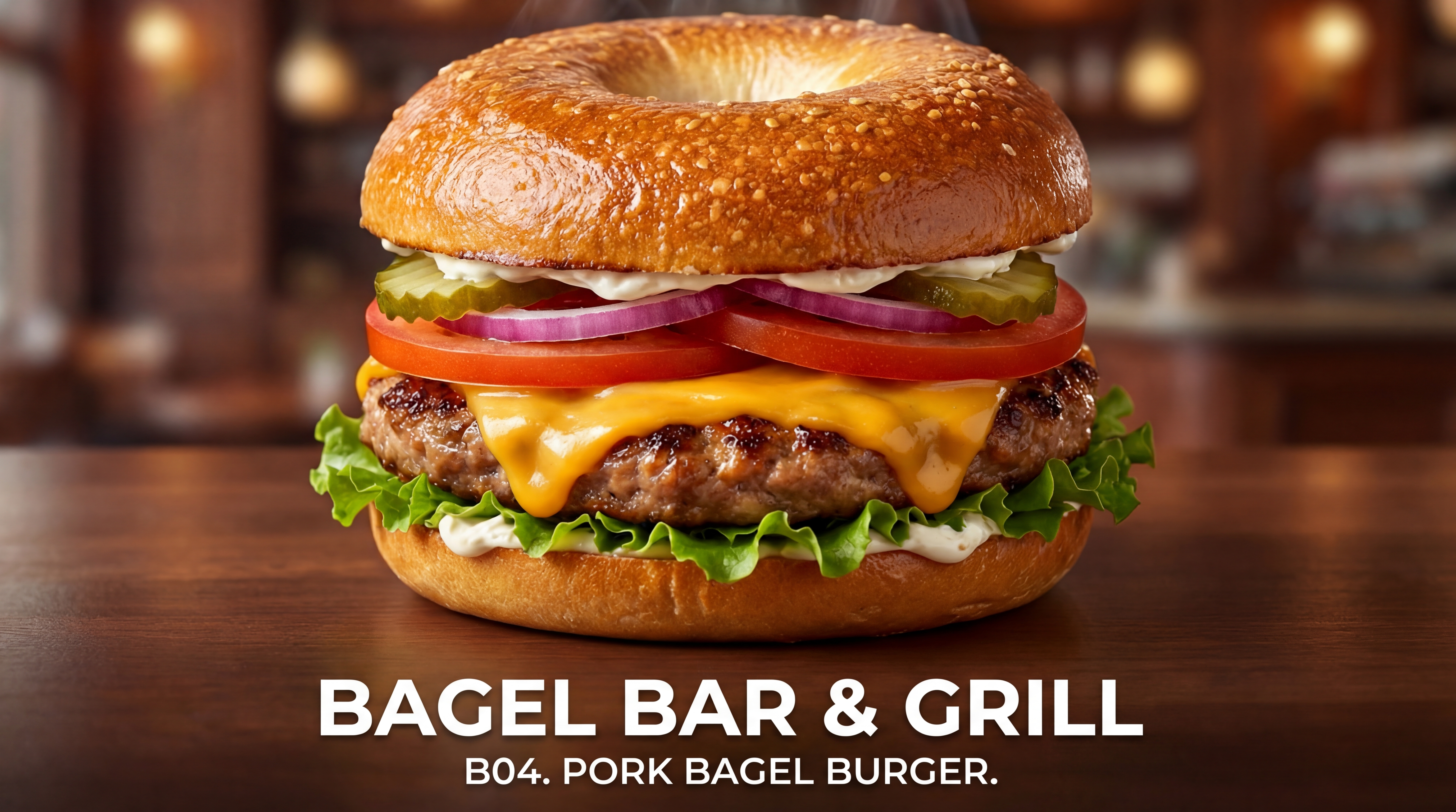 B04. Pork Bagel Burger